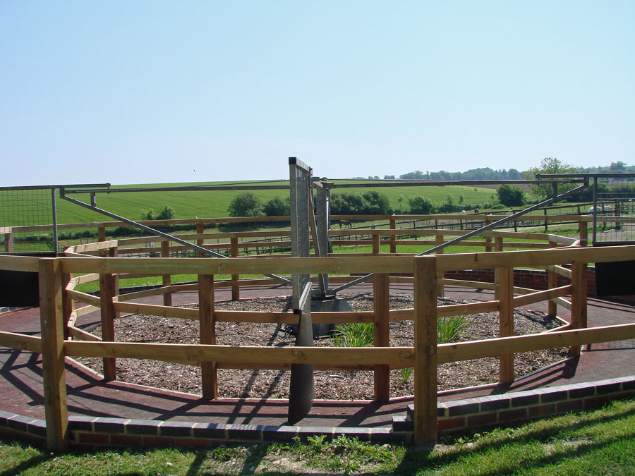 A newly refurbished horsewalker with rubber-tile flooring